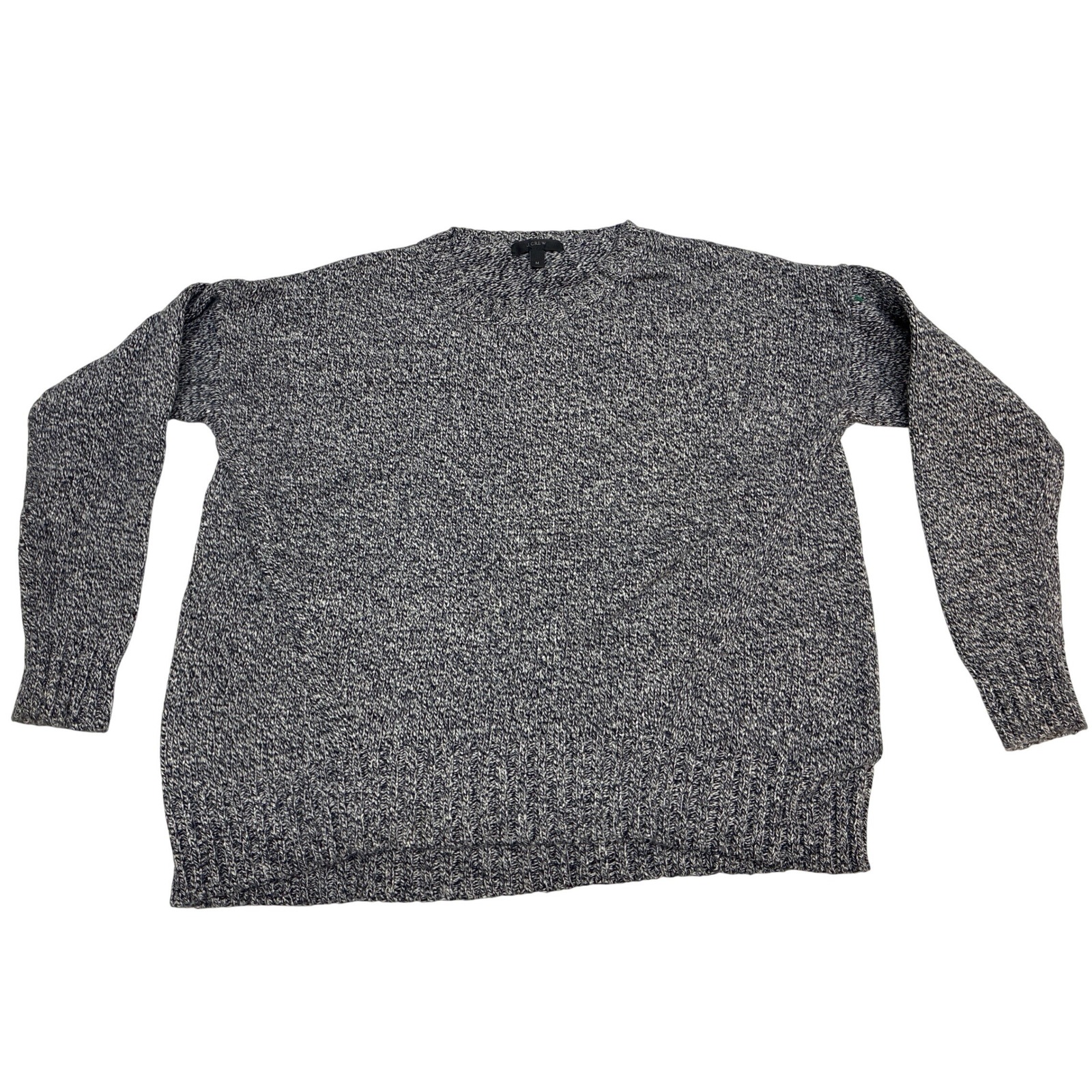 J.Crew Mens Medium Marled Navy Blue White Cotton Blend Chunky Knit Sweater M